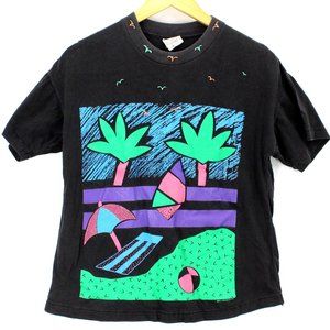 Vintage BJ Design Concepts T-Shirt Women's Black Short Sleeve Graphic One Size